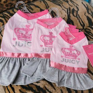 Pet Dress Dog or Cat Juicy Pink Grey w/ Rhinestones xs small med New w/ Tag!